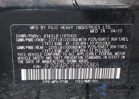 2015 Subaru Xv Crosstrek 2.0I Limited from USA, damaged, VIN JF2GPAPC2FH275865